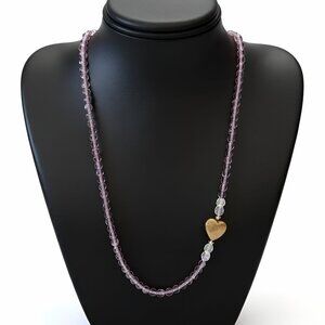 Asymmetrical Vintage Amethyst AB Swarovski Crystal Bronze-Toned Heart Necklace